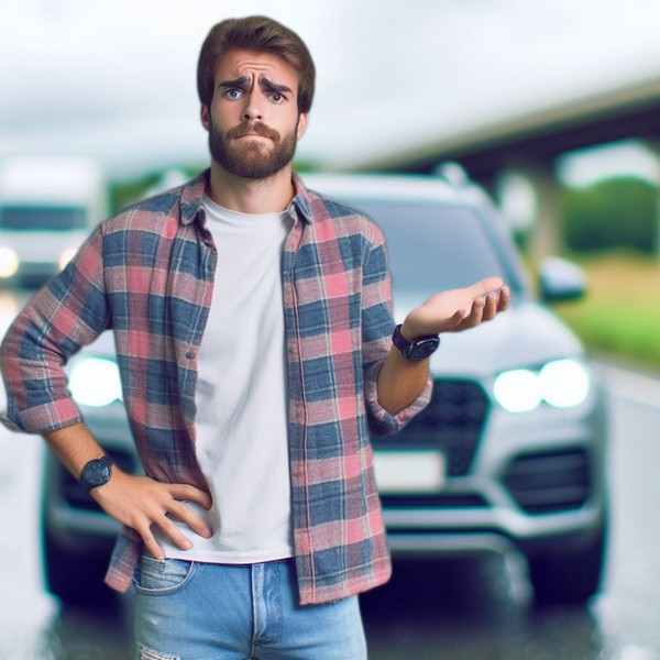 Motorist thinking about pulled-over-without-insurance